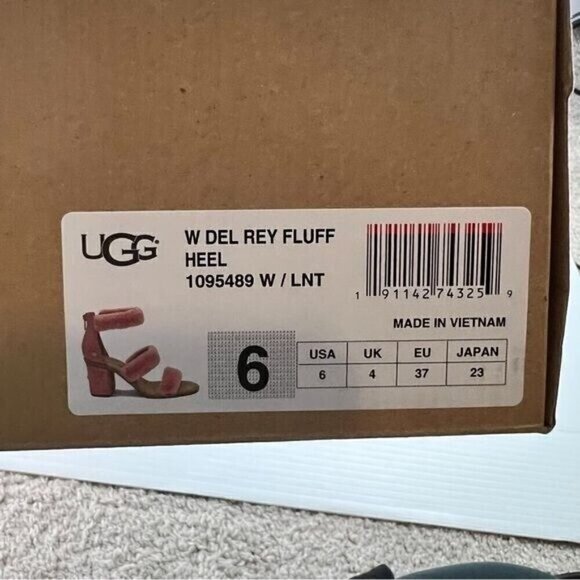 UGG sandals womens 6 Pink Del Rey Fluff Heel Open Toe Zip Closure - Picture 15 of 16